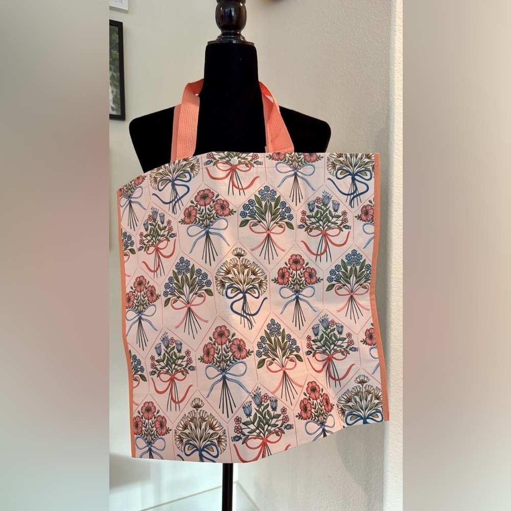 Bow Coquette Floral Reusable Tote Bag Shopping bag